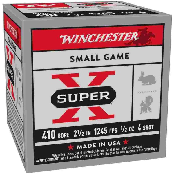 Winchester Super-X High-Brass Shotshells .410 ga 2-1/2" 1/2 oz 1245 fps #4 25/ct