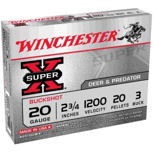 Winchester Super X Buckshot Shotshells 20 ga 2-3/4" 1200 fps #3 15/ct