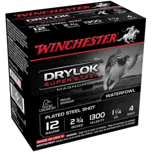 Winchester Super-X Drylok Super Steel Shotshells 12ga 2-3/4" 1-1/4oz 1300 fps #4 25/ct