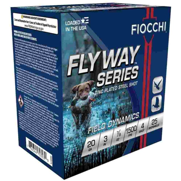 Fiocchi Flyway Steel Shotshells 20 ga 3" 7/8oz 1500fps #4 25/ct