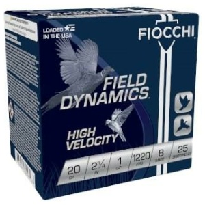 Fiocchi High Velocity Shotshells 20ga 2-3/4" 1oz #8 25/ct