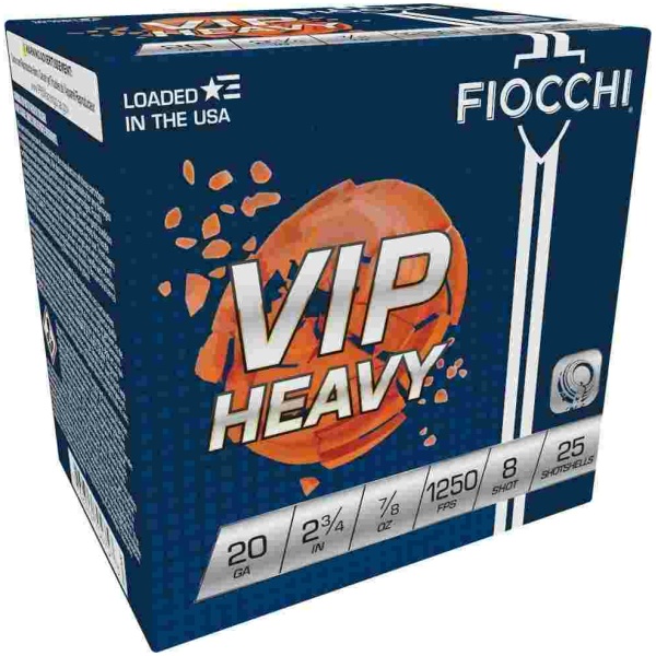 Fiocchi Exacta VIP Heavy Shotshells 20ga 2-3/4" 7/8oz 1250 fps #8 25/ct