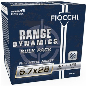 Fiocchi Range Dynamics Handgun Ammunition 5.7x28 FN 40gr FMJ 1700 fps 150/ct
