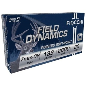 Fiocchi Field Dynamics Rifle Ammunition 7mm-08 Rem 139 gr PSP 2800 fps 20/ct