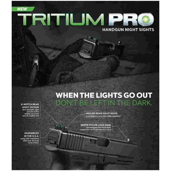 Truglo Tritium Pro Night Sights Fit Kahr Arms K MK P PM T&TP Models with New Dovetail (Post-2004) - Front Outline White/Rear Green