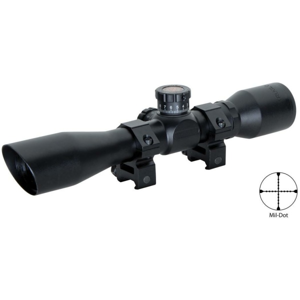 Truglo Tru-Brite Extreme Compact Tactical Rifle Scope with Rings - 4x32mm Mil-Dot  4" Matte