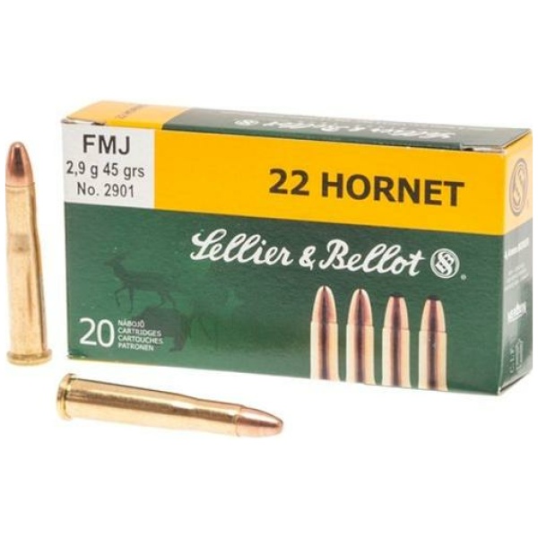 Sellier & Bellot Rifle Ammunition .22 Hornet 45 gr FMJ 2345 fps 20/ct