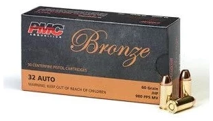 PMC Bronze .32 ACP Handgun Ammo - 60 Grain | JHP | 50rd Box