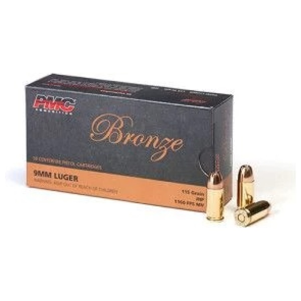 PMC Bronze 9mm Luger Handgun Ammo - 115 Grain | JHP | 50rd Box