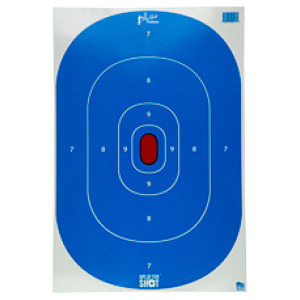 Blue shooting target with concentric rings and numbers.