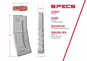 Magazine specifications for compatible rifles and calibers.