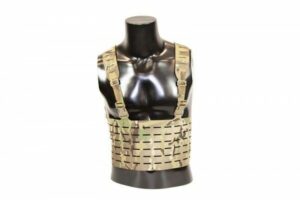 Tactical camouflage chest rig on display mannequin.