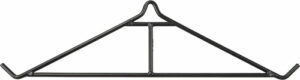 Black metal hanger with two hooks and center bar.