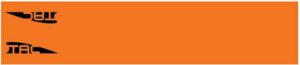 Orange banner with abstract black symbols.