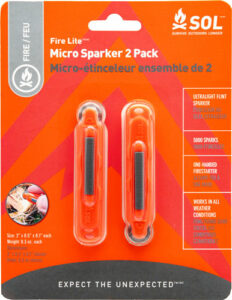 SOL Fire Lite Micro Sparker two-pack blister pack.