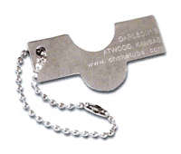 Metal choke chain tool with engraved text