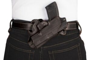 DESANTIS SMALL OF BACK HOLSTER - RH OWB LEATHER S/A XD 4" BLACK