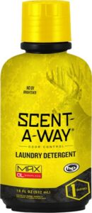 Scent-A-Way laundry detergent bottle, odor control.
