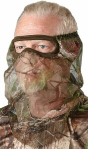 Man wearing camouflage hunting face mask