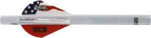 Archery arrow with USA flag-themed fletching
