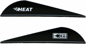 Black archery vanes with Heat brand logo.