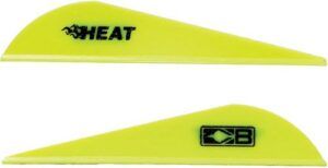 Yellow archery vanes with logos, two different designs.