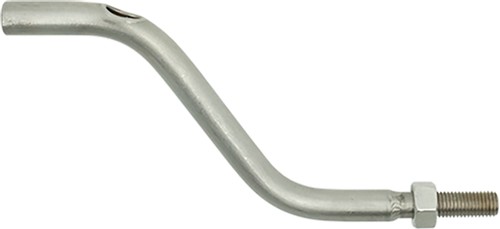 Curved metal pipe with threaded end.