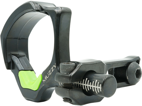 Adjustable archery bow sight accessory, black and green.