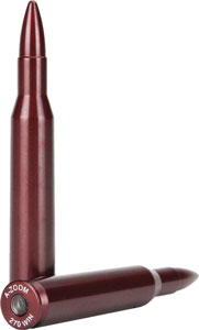Red metallic rifle bullet snap caps display.