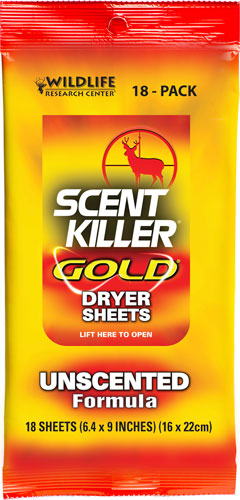 Scent Killer Gold unscented dryer sheets, 18-pack.
