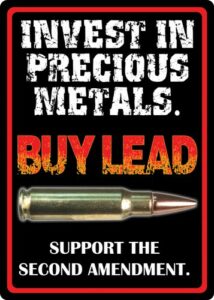 Promotional sign with bullet supporting Second Amendment.