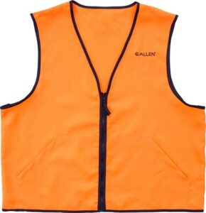 Bright orange safety vest with black trim