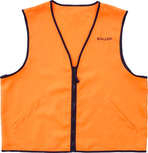 Bright orange safety vest with black trim