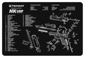 HK USP gun blueprint with labeled parts.