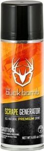 Buck Bomb Scrape Generator spray can, hunting scent.