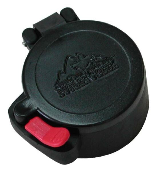 Butler Creek black scope cap with red latch