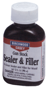 Gun stock sealer and filler bottle for wood.