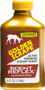 Golden Scrape scent bottle for wildlife hunting.