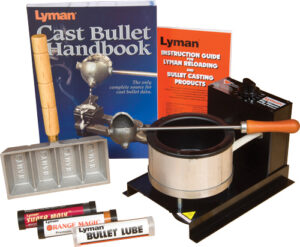 Lyman bullet casting kit with handbook and supplies.