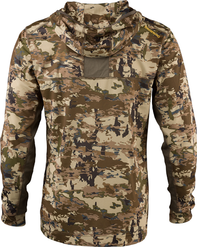 Camouflage hooded jacket with nature pattern back view