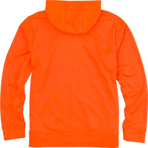 Bright orange hoodie displayed from the back.