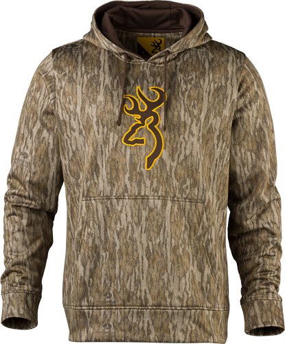 Camouflage hoodie with deer emblem