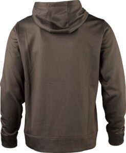 Brown hooded sweatshirt, back view