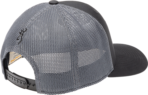 Black and gray mesh baseball cap back view.