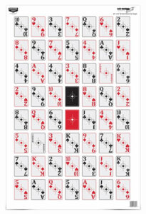 Target practice sheet with playing card design.