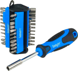 Screwdriver set with blue handle and bits holder