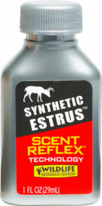 Synthetic estrus scent reflex deer attractant bottle