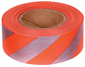 Roll of reflective orange and silver tape.