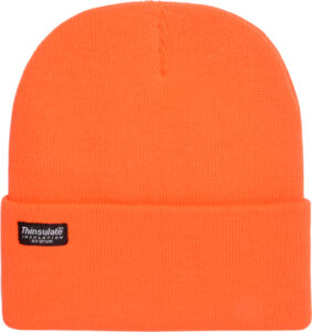 Orange Thinsulate beanie for warmth.