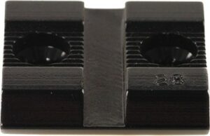 Black metal mount with two screw holes